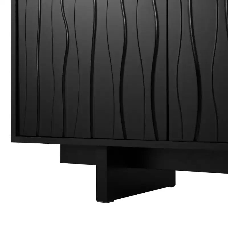VIYET 69.6Meuble TV Rétro en Bois pour TV jusqu'à 75 pouces, Console Multimédia Rustique avec Portes Ondulées et Gestion des Câbles, Noir