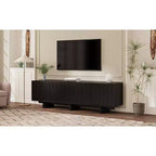 VIYET 69.6Meuble TV Rétro en Bois pour TV jusqu'à 75 pouces, Console Multimédia Rustique avec Portes Ondulées et Gestion des Câbles, Noir