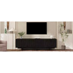 VIYET 69.6Meuble TV Rétro en Bois pour TV jusqu'à 75 pouces, Console Multimédia Rustique avec Portes Ondulées et Gestion des Câbles, Noir