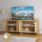 Meuble TV pour télévision de 65 pouces, meuble de divertissement en bois avec placard de rangement à porte vitrée, table console TV pour salon ou chambre à coucher