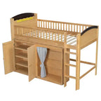Lit mezzanine double/grand pour enfants avec armoire de rangement, armoire avec rideau et éclairage LED - ModernLuxe