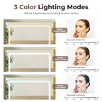 Coiffeuse de maquillage de 48" avec plateau en verre, grande coiffeuse moderne avec miroir 3 modes d'éclairage et 5 tiroirs
