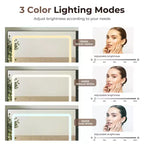 Coiffeuse de maquillage de 48" avec plateau en verre, grande coiffeuse moderne avec miroir 3 modes d'éclairage et 5 tiroirs