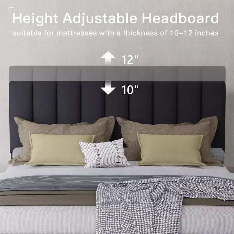 Lit rembourré élégant en velours Okak pour grand lit/très grand lit avec tête de lit réglable pour chambre principale, aucun sommier tapissier requis