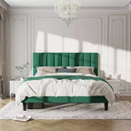 Lit rembourré élégant en velours Okak pour grand lit/très grand lit avec tête de lit réglable pour chambre principale, aucun sommier tapissier requis