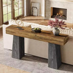 Lantine Table console d'entrée de ferme de 63 pouces, longue table console en bois avec double base trapézoïdale pour salon, couloir, entrée