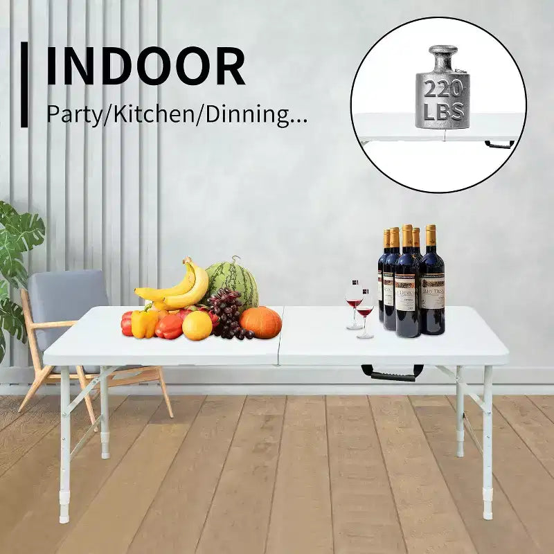 Table pliante robuste à hauteur réglable, portable ? Table d'appoint pliable en deux, idéale pour l'intérieur/extérieur, le camping, le pique-nique, les fêtes, les barbecues