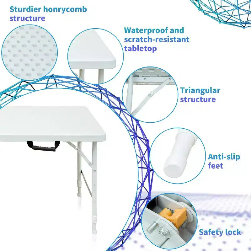 Table pliante robuste à hauteur réglable, portable ? Table d'appoint pliable en deux, idéale pour l'intérieur/extérieur, le camping, le pique-nique, les fêtes, les barbecues