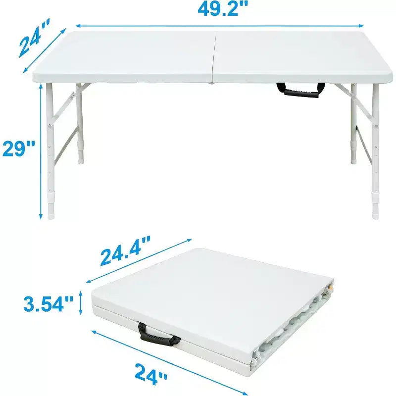 Table pliante robuste à hauteur réglable, portable ? Table d'appoint pliable en deux, idéale pour l'intérieur/extérieur, le camping, le pique-nique, les fêtes, les barbecues