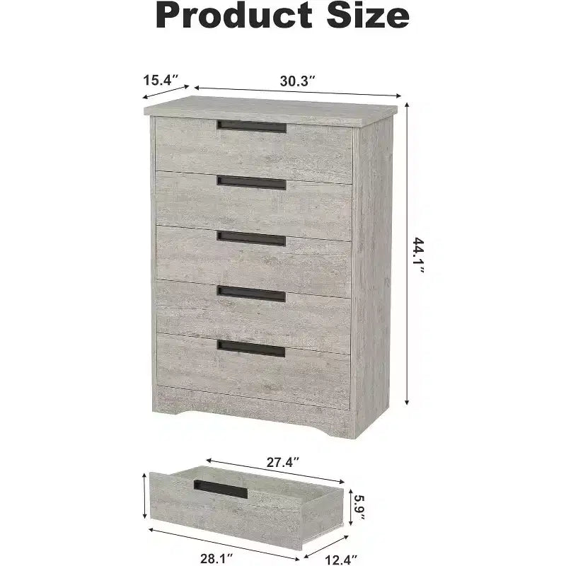 Commode à 5 tiroirs pour chambre à coucher, commode noire à 5 tiroirs avec poignées encastrées, organisateur de commode en bois pour salon, chambre d'enfant, couloir