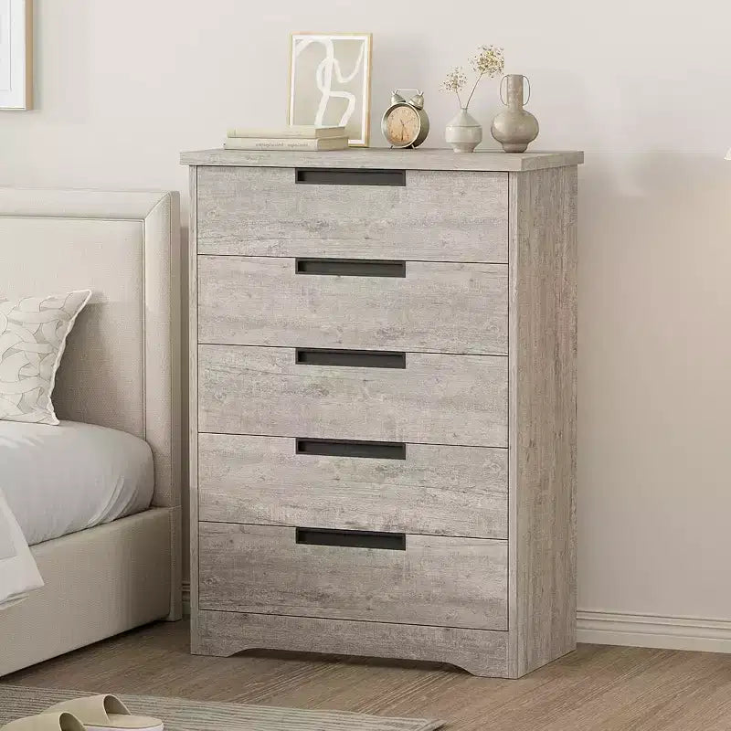 Commode à 5 tiroirs pour chambre à coucher, commode noire à 5 tiroirs avec poignées encastrées, organisateur de commode en bois pour salon, chambre d'enfant, couloir