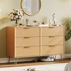 Commode cannelée pour chambre à coucher avec 6/8 tiroirs, commode de chambre moderne en bois de 120/140 cm de large avec poignée en métal, organisateur de rangement pour vêtements, commode de placard
