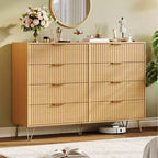 Commode cannelée pour chambre à coucher avec 6/8 tiroirs, commode de chambre moderne en bois de 120/140 cm de large avec poignée en métal, organisateur de rangement pour vêtements, commode de placard