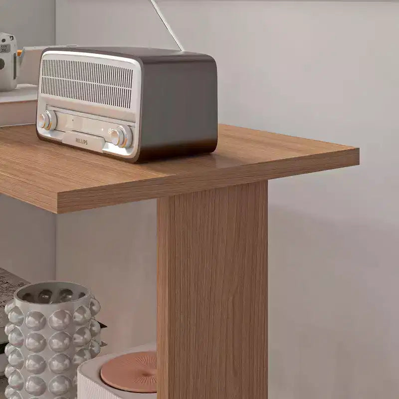 HOMCOM Bureau d'angle en L rotatif à 360° avec étagères de rangement, bureau d'écriture, teck