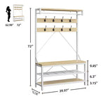 Meuble d'entrée 72 po avec banc à chaussures, rangement aspect bois, barre de suspension et 8 crochets, étagère d'appoint pour manteaux et chaussures