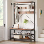 72 Industrial Hall Tree with Shoe Bench,Wood Look Entryway Storage, Hanging Bar & 8 Hooks, Accent Shelf for Coats & Shoes