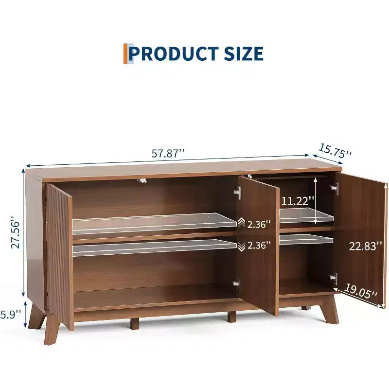 Buffet de ferme de 58 po avec 3 portes cannelées et tablettes réglables - Buffet de ferme de 58 po avec rangement