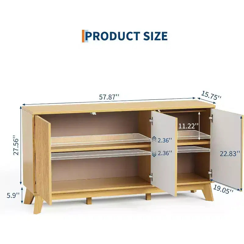 Buffet de ferme de 58 po avec 3 portes cannelées et tablettes réglables - Buffet de ferme de 58 po avec rangement