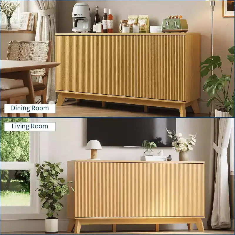 Buffet de ferme de 58 po avec 3 portes cannelées et tablettes réglables - Buffet de ferme de 58 po avec rangement