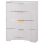 Commode 4 tiroirs, 98 cm de style moderne cannelé avec poignées dorées, rangement polyvalent pour chambre à coucher, salon, couloir et chambre d'enfant