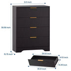 Commode 4 tiroirs, 98 cm de style moderne cannelé avec poignées dorées, rangement polyvalent pour chambre à coucher, salon, couloir et chambre d'enfant