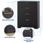 Commode 4 tiroirs, 98 cm de style moderne cannelé avec poignées dorées, rangement polyvalent pour chambre à coucher, salon, couloir et chambre d'enfant