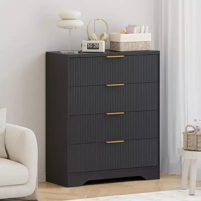 4-Drawer Dresser,38.6 Fluted Modern Chest with Gold Handles, Versatile Storage for Bedroom, Living Room, Hallway & Nursery