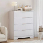 Commode 4 tiroirs, 98 cm de style moderne cannelé avec poignées dorées, rangement polyvalent pour chambre à coucher, salon, couloir et chambre d'enfant