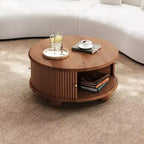 Table basse ovale/ronde, table d'appoint canapé avec plateau cannelé, table de rangement, table de cocktail avec cadre en bois massif - ModernLuxe