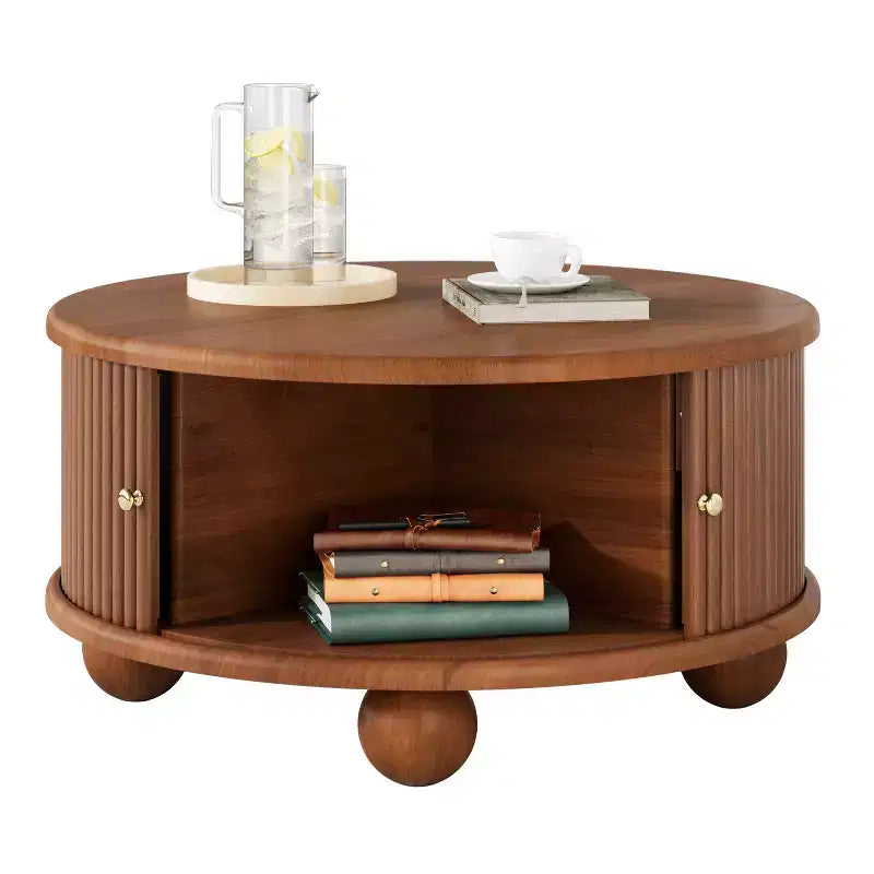 Table basse ovale/ronde, table d'appoint canapé avec plateau cannelé, table de rangement, table de cocktail avec cadre en bois massif - ModernLuxe