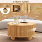 Table basse ovale/ronde, table d'appoint canapé avec plateau cannelé, table de rangement, table de cocktail avec cadre en bois massif - ModernLuxe