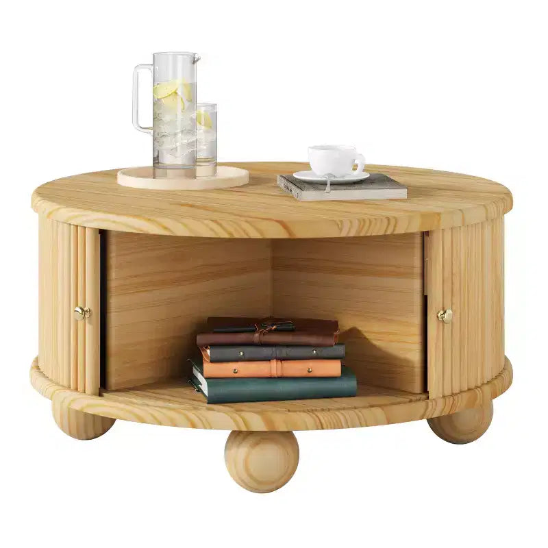Table basse ovale/ronde, table d'appoint canapé avec plateau cannelé, table de rangement, table de cocktail avec cadre en bois massif - ModernLuxe
