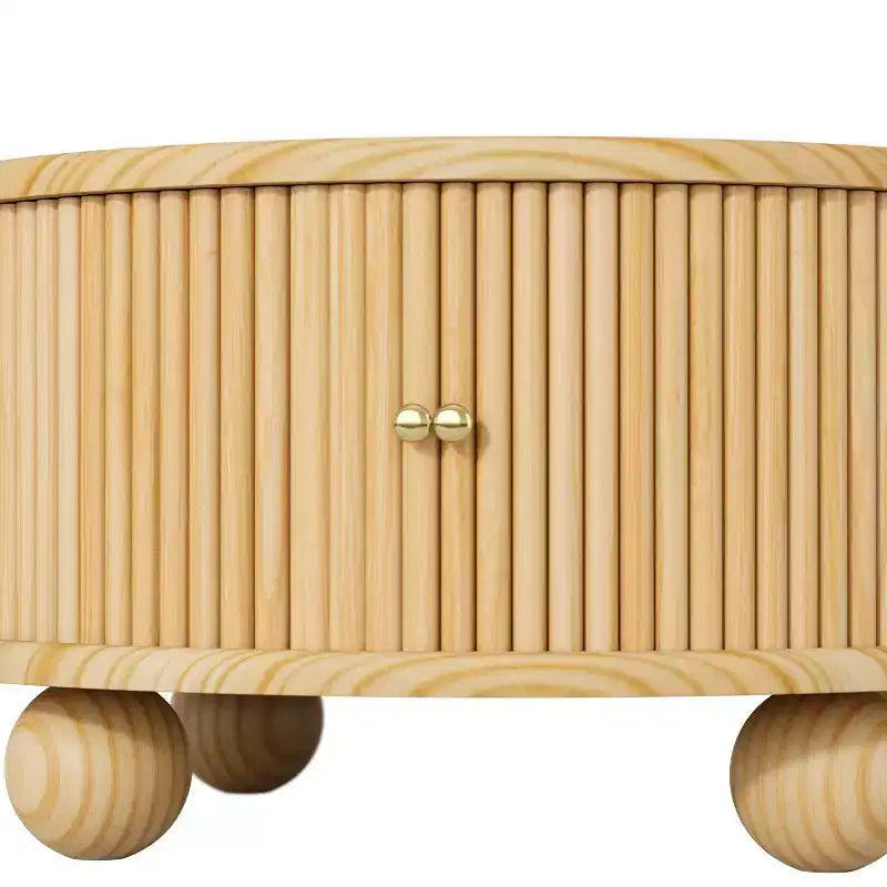Table basse ovale/ronde, table d'appoint canapé avec plateau cannelé, table de rangement, table de cocktail avec cadre en bois massif - ModernLuxe