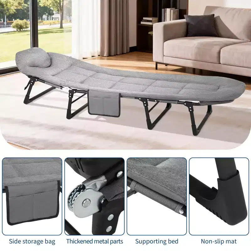 COZONY 79 Lit de camping pliant pour adultes avec coussin et oreiller, lit de couchage portable robuste pour usage intérieur et extérieur