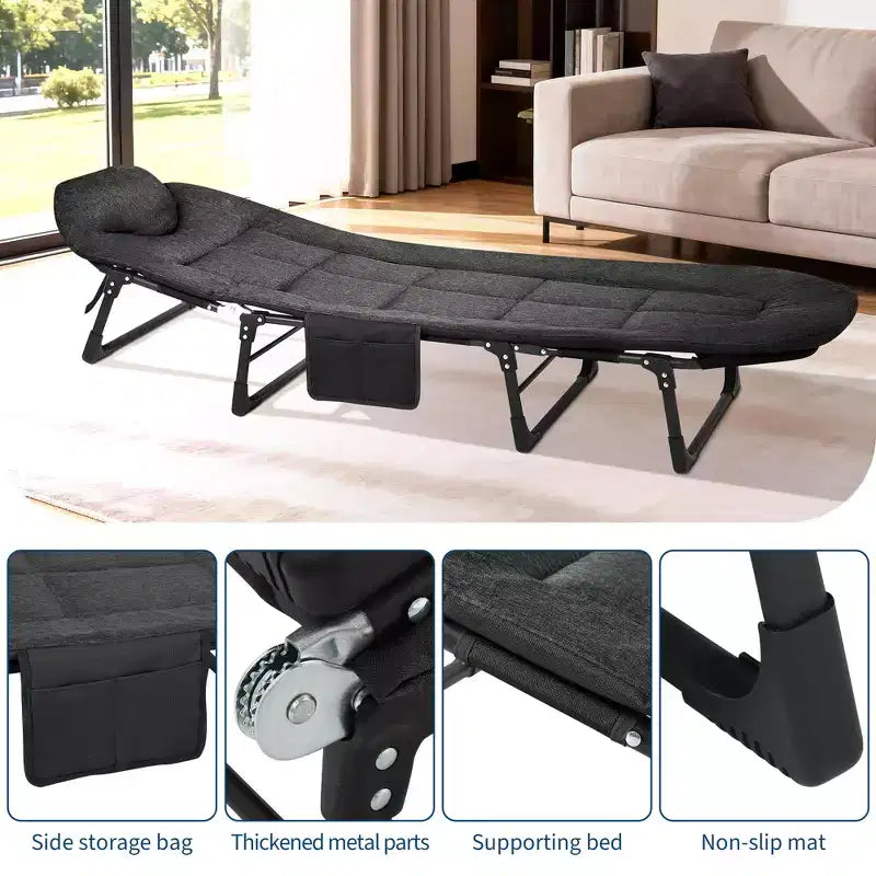COZONY 79 Lit de camping pliant pour adultes avec coussin et oreiller, lit de couchage portable robuste pour usage intérieur et extérieur