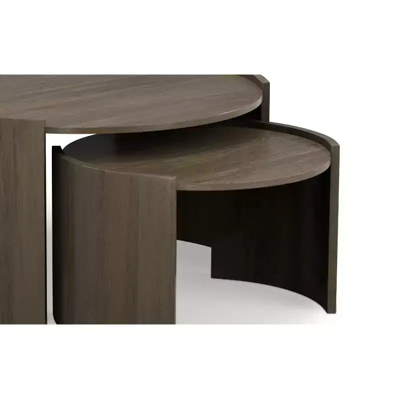 Table gigogne contemporaine ronde 2 pièces en bois de manguier massif Darah de 81 cm de large, entièrement assemblée