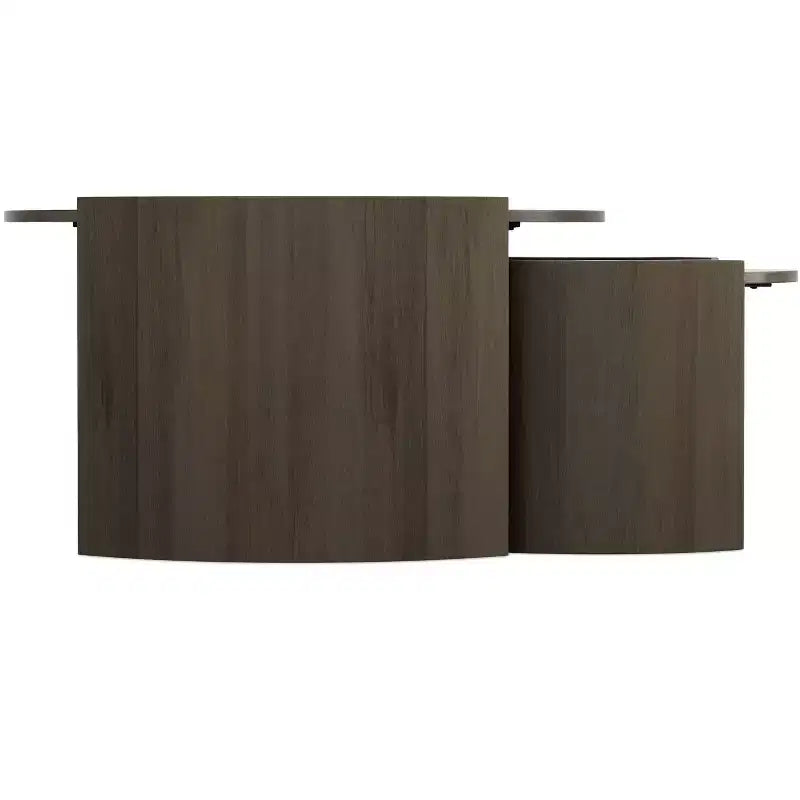 Table gigogne contemporaine ronde 2 pièces en bois de manguier massif Darah de 81 cm de large, entièrement assemblée