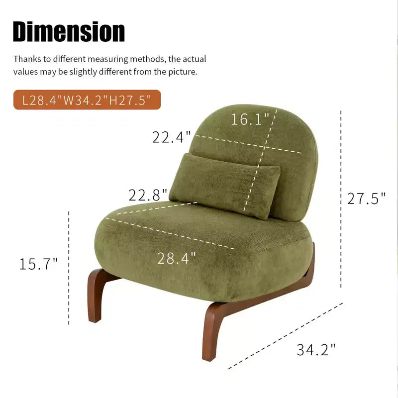 TUYOHW Fauteuil d'appoint en velours avec pieds en bois, chaise latérale rembourrée moderne sans accoudoirs avec oreiller, chaise de lecture pour appartement, salon, chambre à coucher