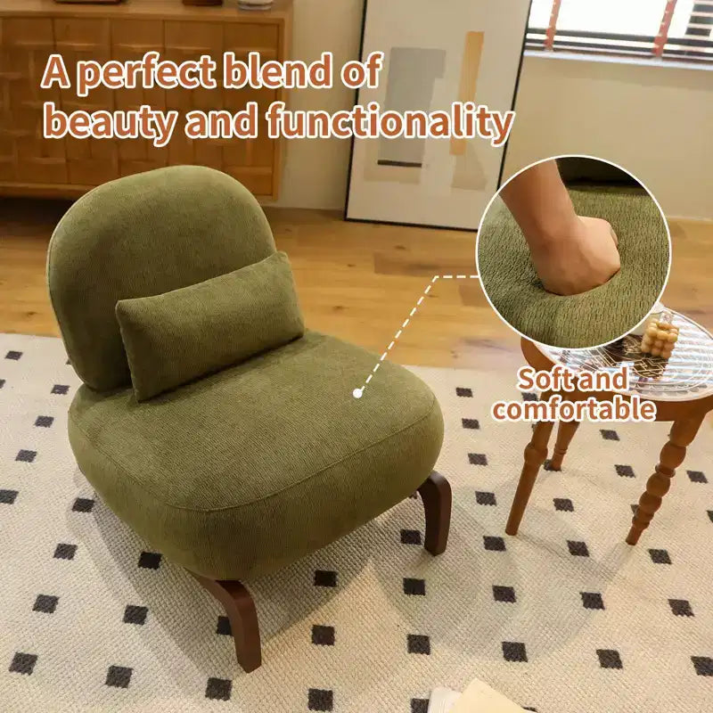 TUYOHW Fauteuil d'appoint en velours avec pieds en bois, chaise latérale rembourrée moderne sans accoudoirs avec oreiller, chaise de lecture pour appartement, salon, chambre à coucher