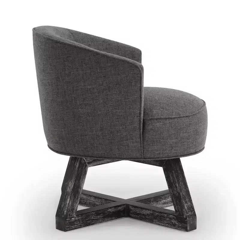 TUYOHW Chaise d'appoint moderne pivotante avec revêtement en lin, chaise confortable avec piètement en bois en croix, fauteuil de salon pour le séjour ou la chambre à coucher