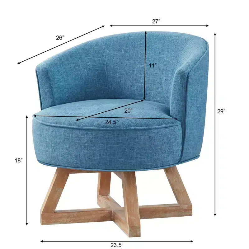 TUYOHW Chaise d'appoint moderne pivotante avec revêtement en lin, chaise confortable avec piètement en bois en croix, fauteuil de salon pour le séjour ou la chambre à coucher