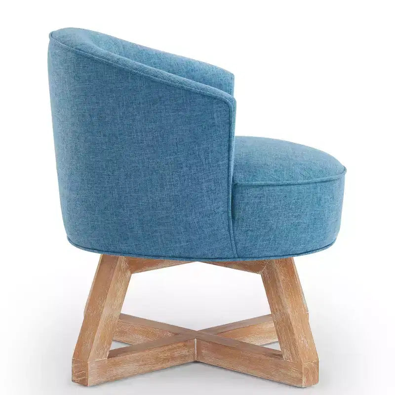 TUYOHW Chaise d'appoint moderne pivotante avec revêtement en lin, chaise confortable avec piètement en bois en croix, fauteuil de salon pour le séjour ou la chambre à coucher