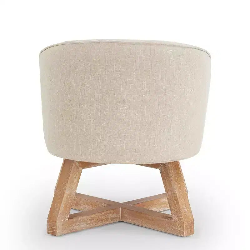 TUYOHW Chaise d'appoint moderne pivotante avec revêtement en lin, chaise confortable avec piètement en bois en croix, fauteuil de salon pour le séjour ou la chambre à coucher