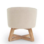 TUYOHW Chaise d'appoint moderne pivotante avec revêtement en lin, chaise confortable avec piètement en bois en croix, fauteuil de salon pour le séjour ou la chambre à coucher