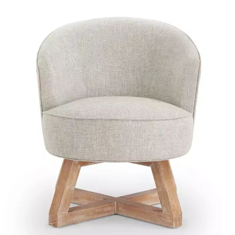 TUYOHW Chaise d'appoint moderne pivotante avec revêtement en lin, chaise confortable avec piètement en bois en croix, fauteuil de salon pour le séjour ou la chambre à coucher