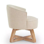 TUYOHW Chaise d'appoint moderne pivotante avec revêtement en lin, chaise confortable avec piètement en bois en croix, fauteuil de salon pour le séjour ou la chambre à coucher