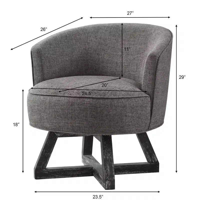 TUYOHW Chaise d'appoint moderne pivotante avec revêtement en lin, chaise confortable avec piètement en bois en croix, fauteuil de salon pour le séjour ou la chambre à coucher