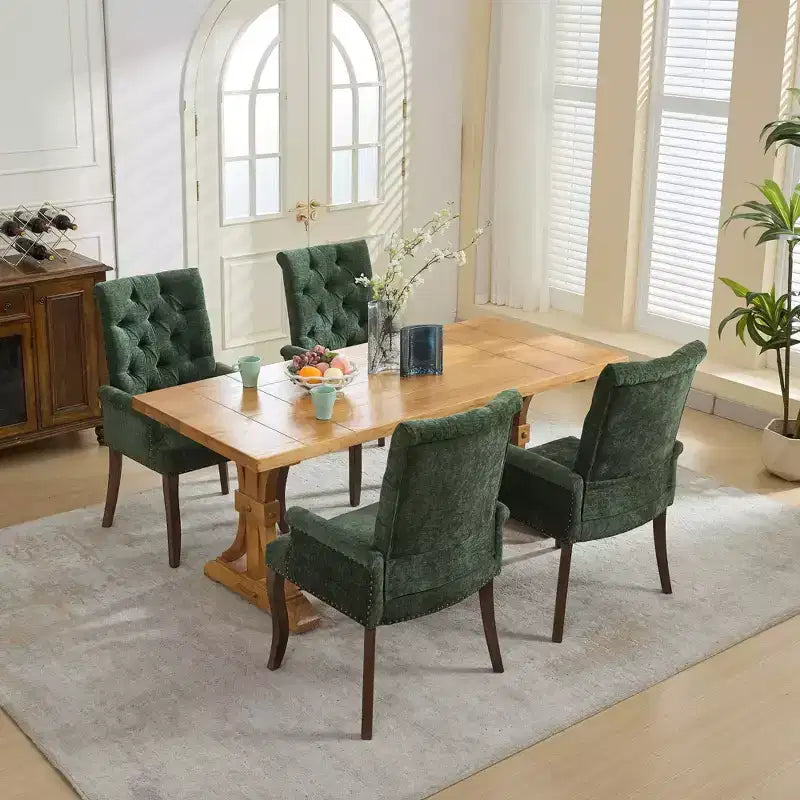 TUYOHW Lot de 1 fauteuil de salle à manger en chenille avec pieds incurvés en bois massif, chaises de cuisine et de salle à manger capitonnées à dossier haut pour salon