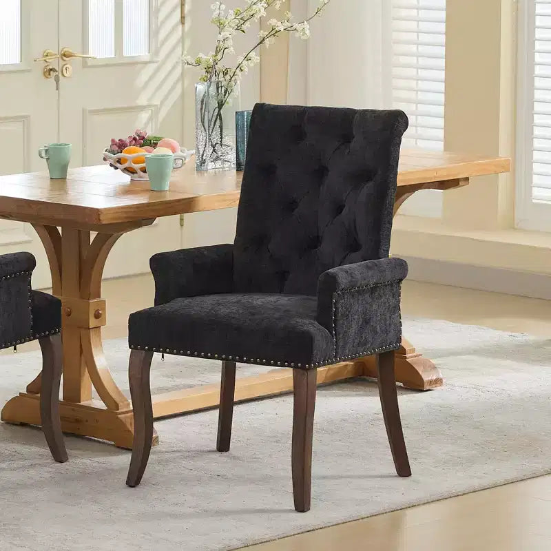 TUYOHW Lot de 1 fauteuil de salle à manger en chenille avec pieds incurvés en bois massif, chaises de cuisine et de salle à manger capitonnées à dossier haut pour salon