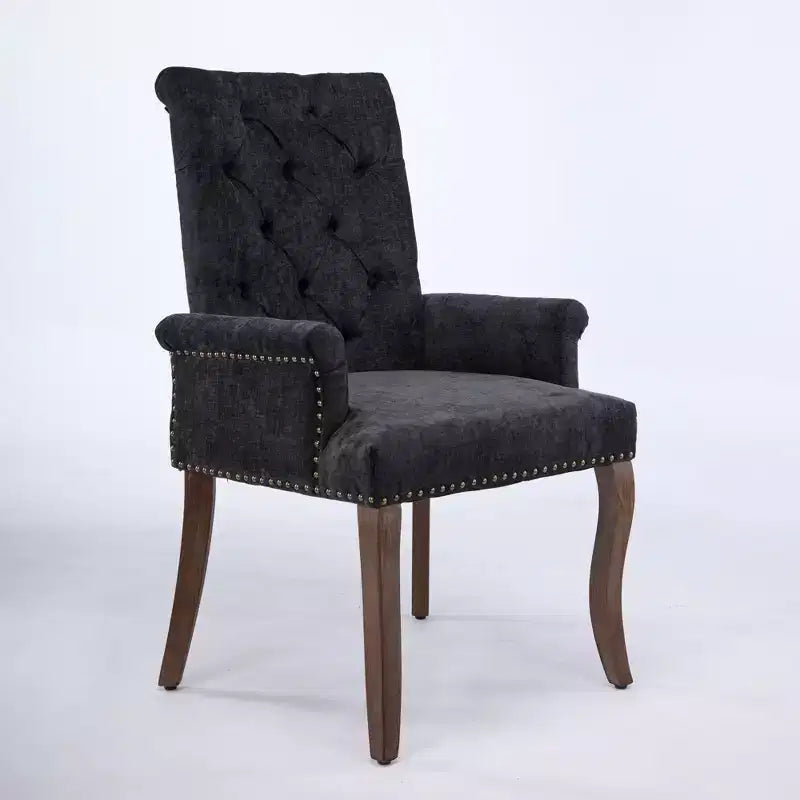 TUYOHW Lot de 1 fauteuil de salle à manger en chenille avec pieds incurvés en bois massif, chaises de cuisine et de salle à manger capitonnées à dossier haut pour salon
